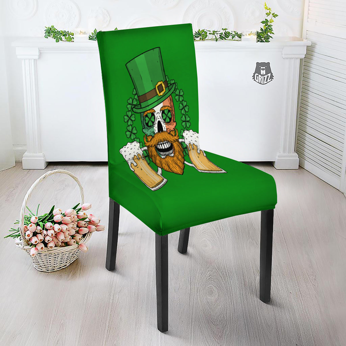 Beer And Clover St. Patrick's Day Print Dining Chair Slipcover-grizzshop