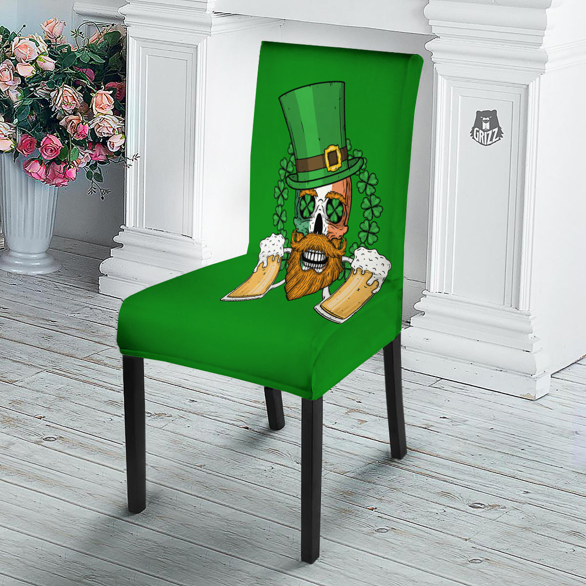 Beer And Clover St. Patrick's Day Print Dining Chair Slipcover-grizzshop