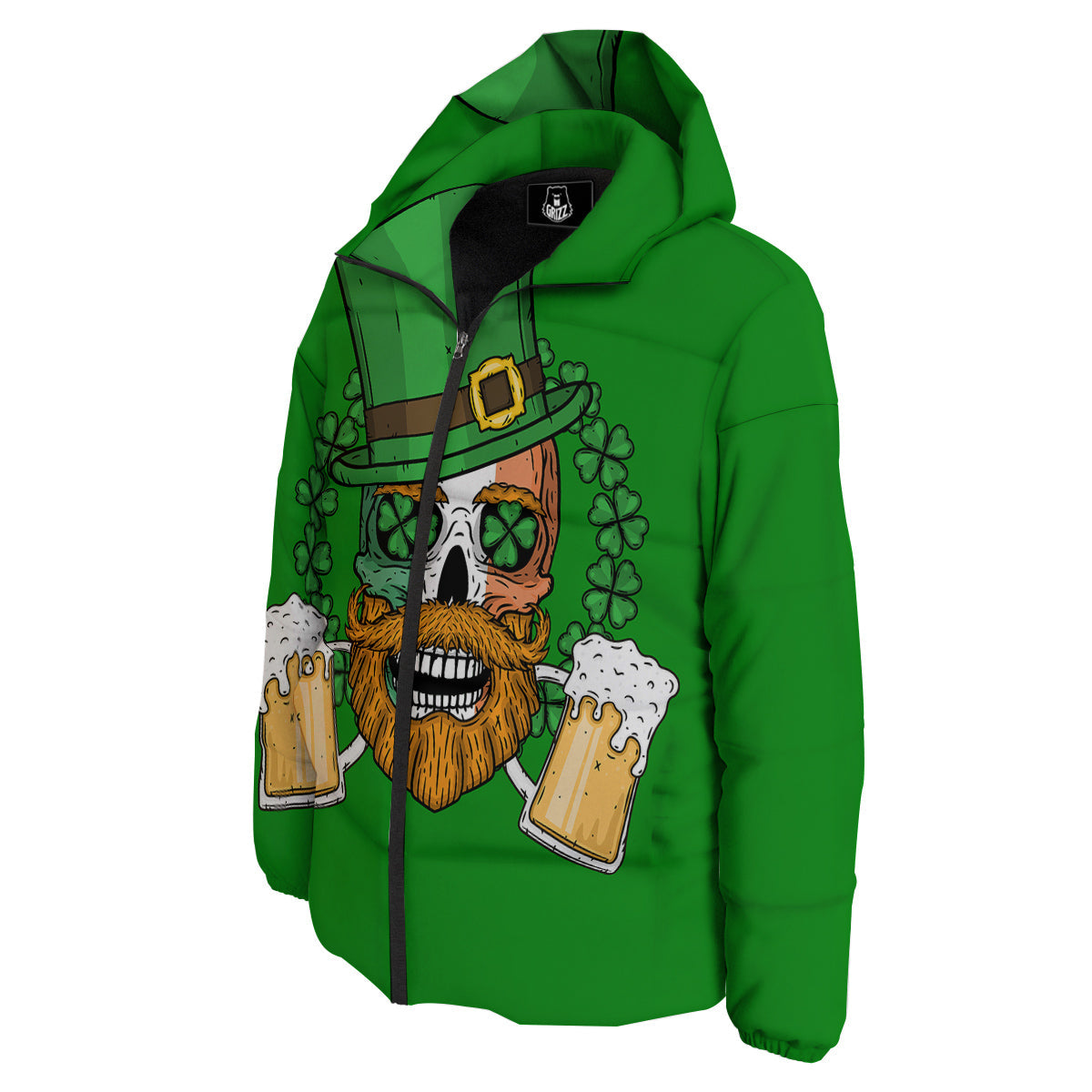 Beer And Clover St. Patrick's Day Print Down Jacket-grizzshop