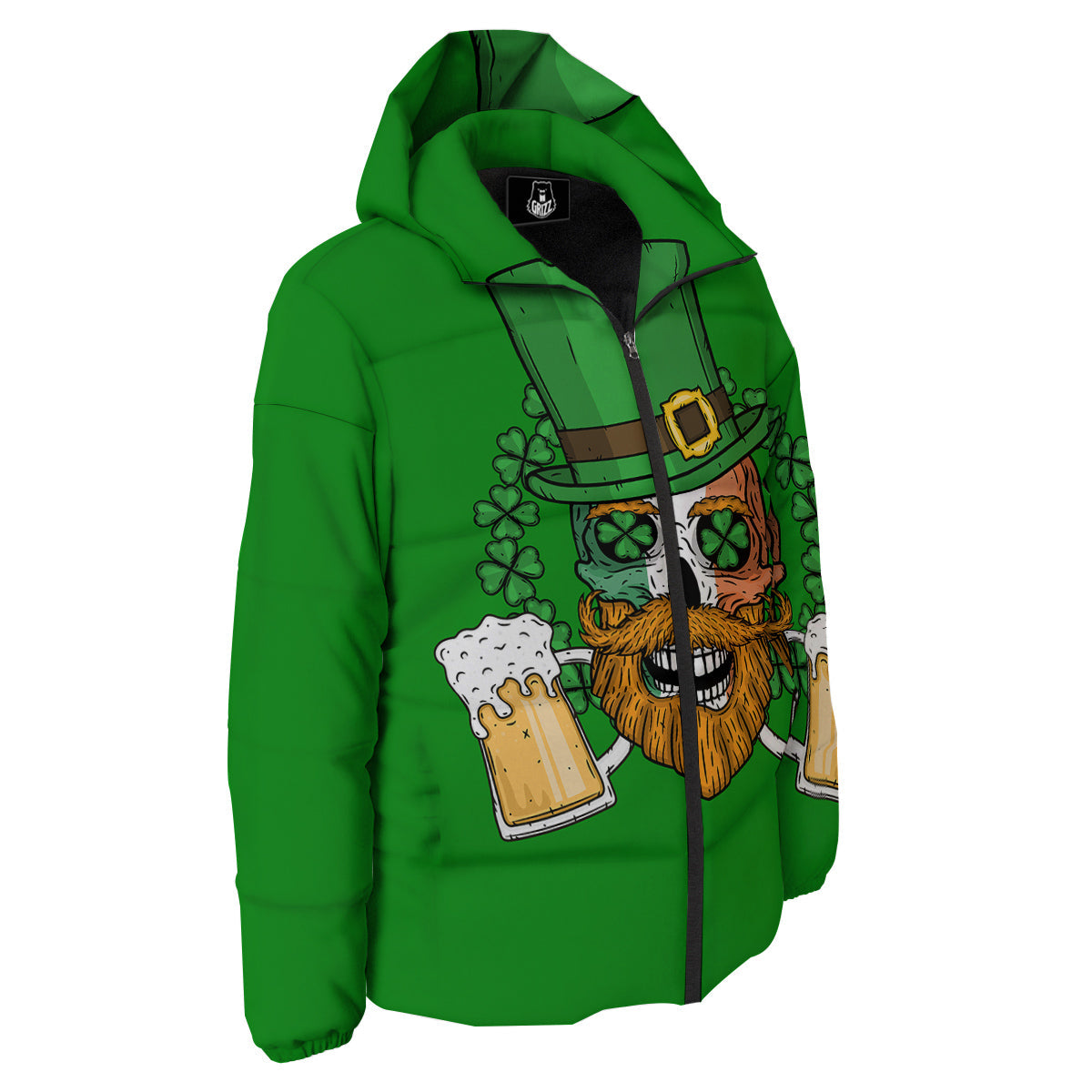 Beer And Clover St. Patrick's Day Print Down Jacket-grizzshop