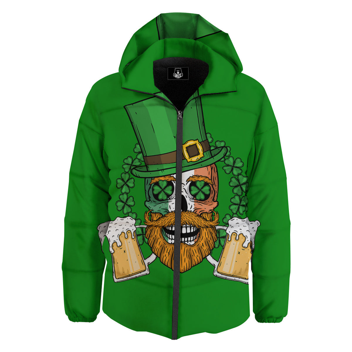 Beer And Clover St. Patrick's Day Print Down Jacket-grizzshop