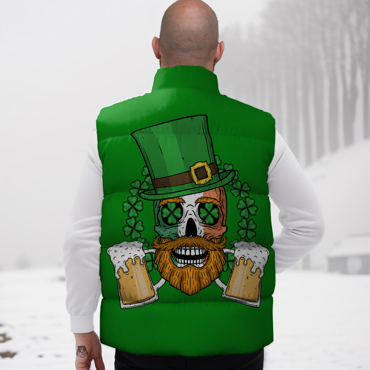 Beer And Clover St. Patrick's Day Print Down Vest