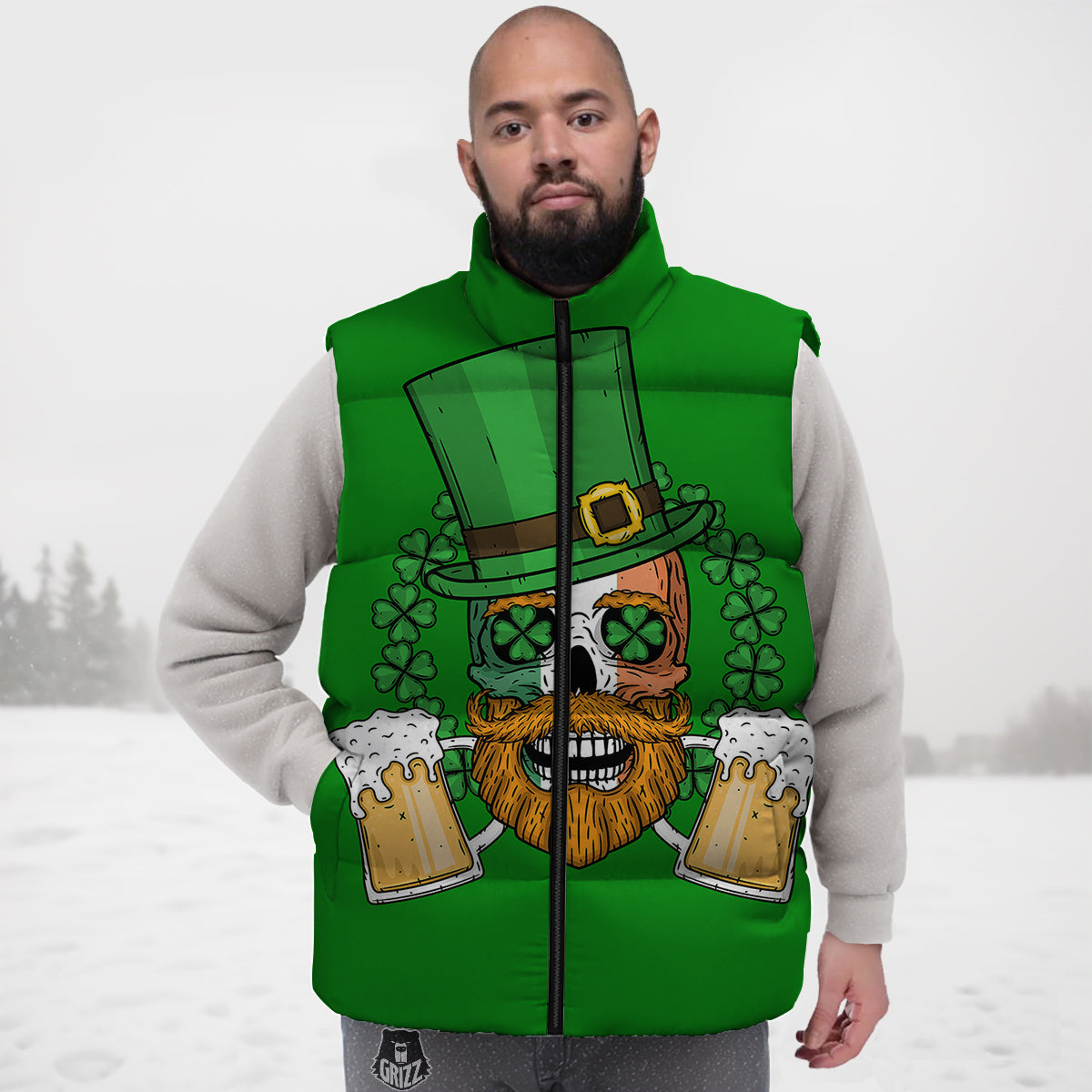 Beer And Clover St. Patrick's Day Print Down Vest