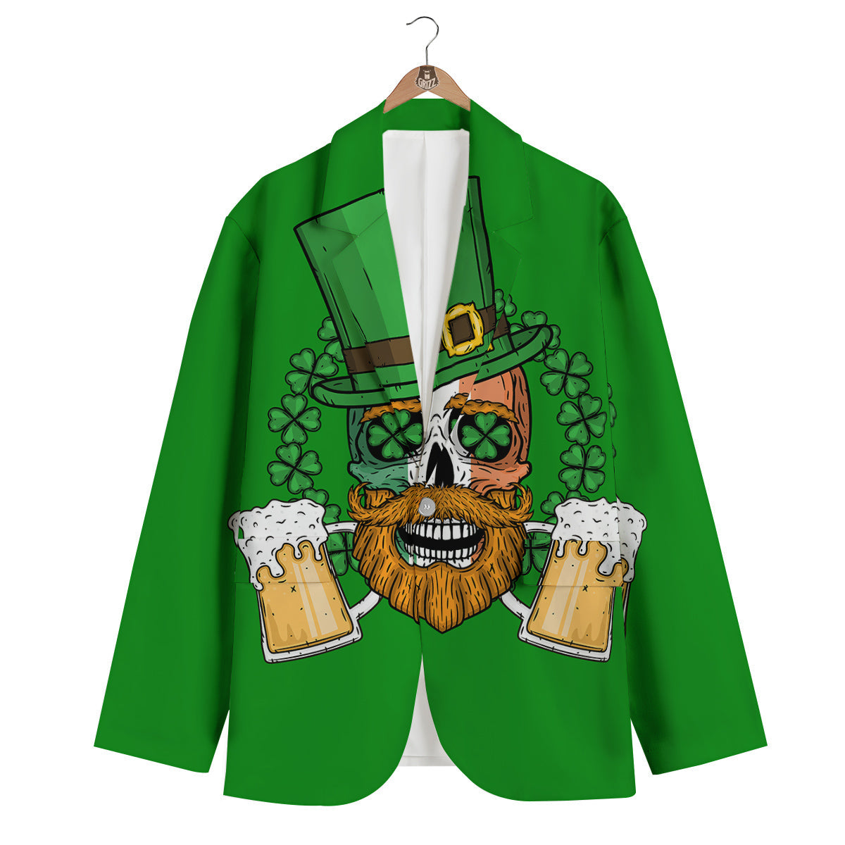 Beer And Clover St. Patrick's Day Print Men's Blazer-grizzshop