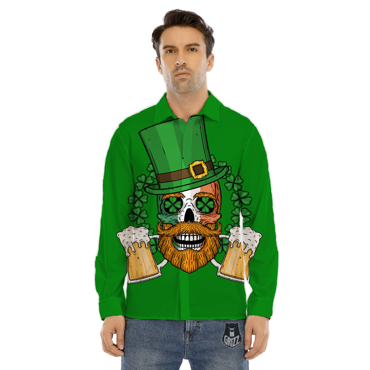 Beer And Clover St. Patrick's Day Print Men's Dress Shirts-grizzshop