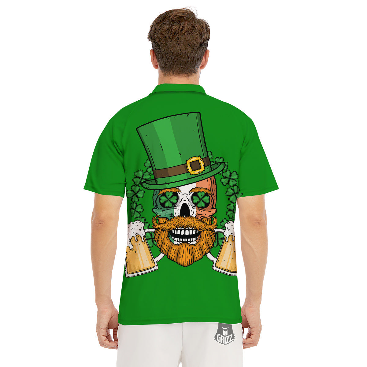Beer And Clover St. Patrick's Day Print Men's Golf Shirts-grizzshop