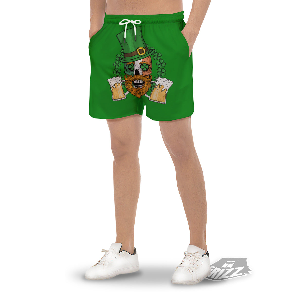 Beer And Clover St. Patrick's Day Print Men's Gym Shorts-grizzshop