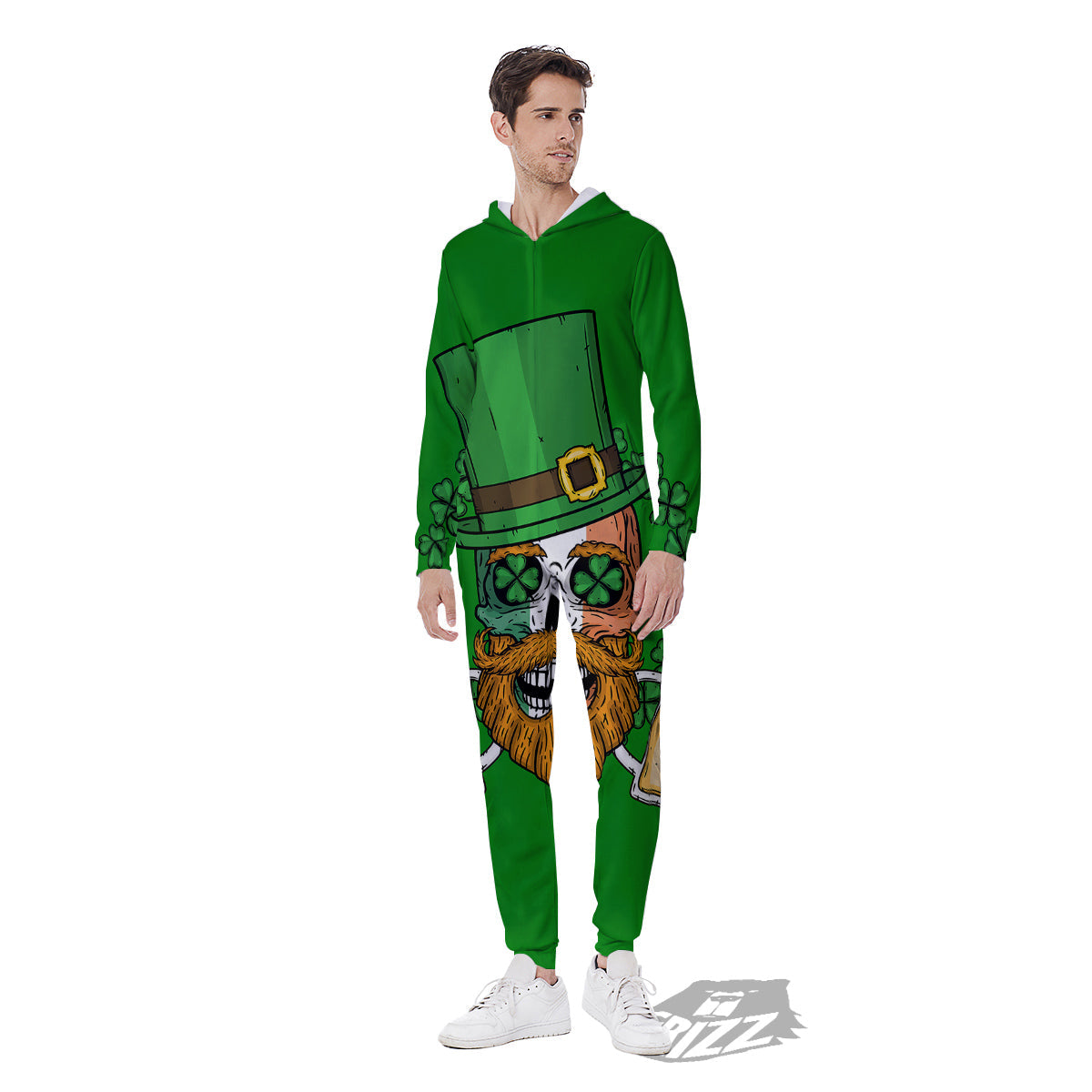 Beer And Clover St. Patrick's Day Print Men's Jumpsuit-grizzshop