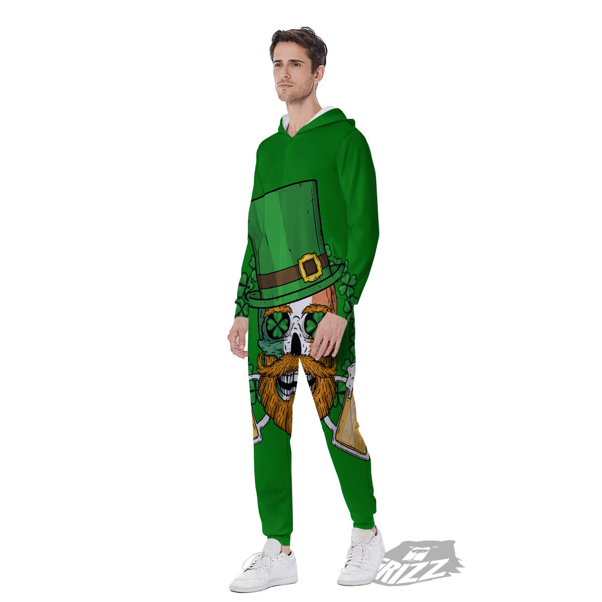 Beer And Clover St. Patrick's Day Print Men's Jumpsuit-grizzshop