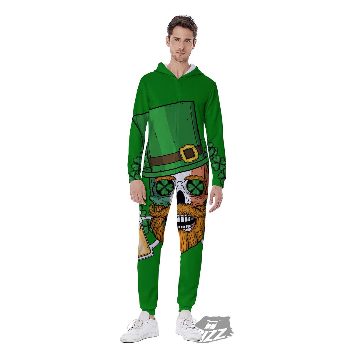 Beer And Clover St. Patrick's Day Print Men's Jumpsuit-grizzshop