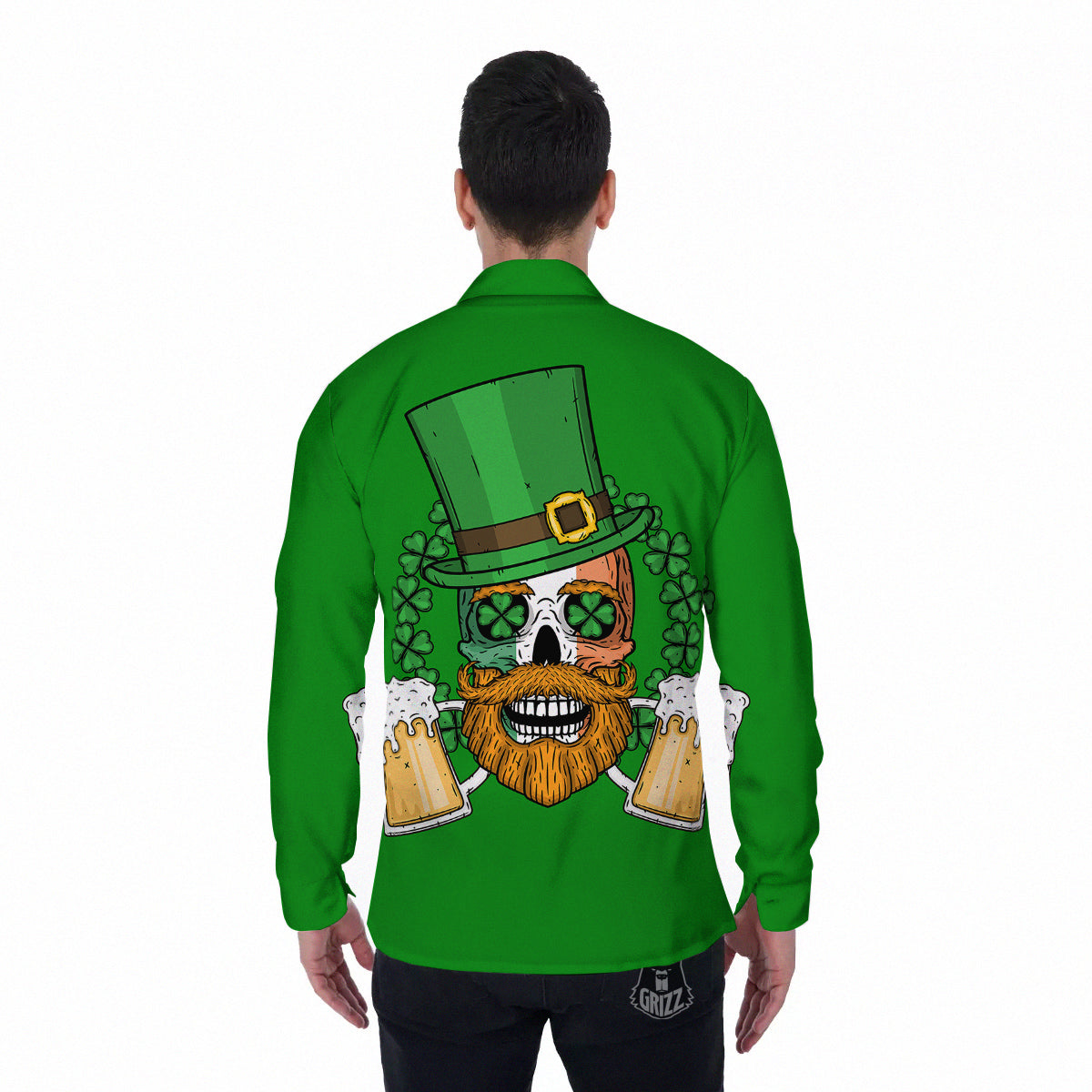 Beer And Clover St. Patrick's Day Print Men's Long Sleeve Shirts-grizzshop