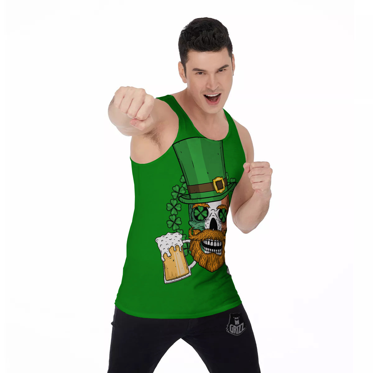 Beer And Clover St. Patrick's Day Print Men's Tank Top-grizzshop