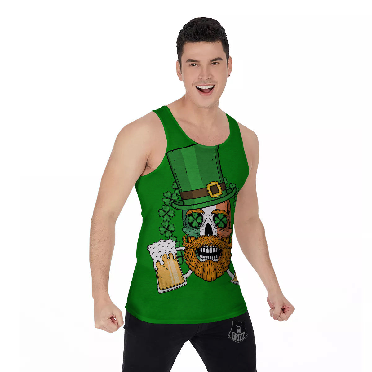 Beer And Clover St. Patrick's Day Print Men's Tank Top-grizzshop