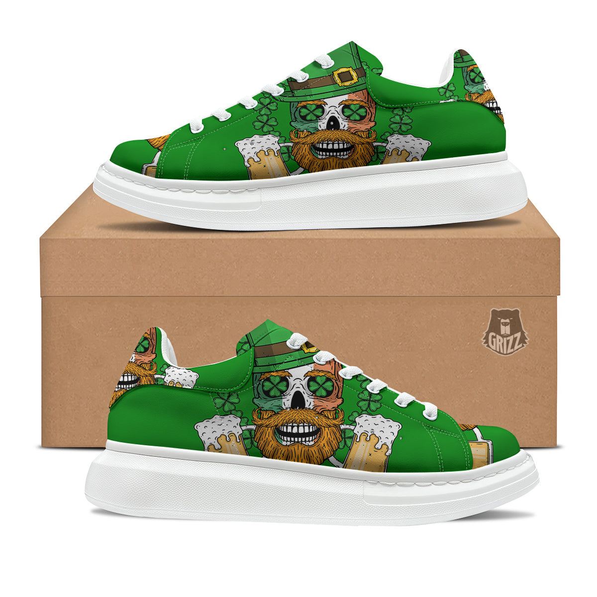 Beer And Clover St. Patrick's Day Print Platform Shoes-grizzshop