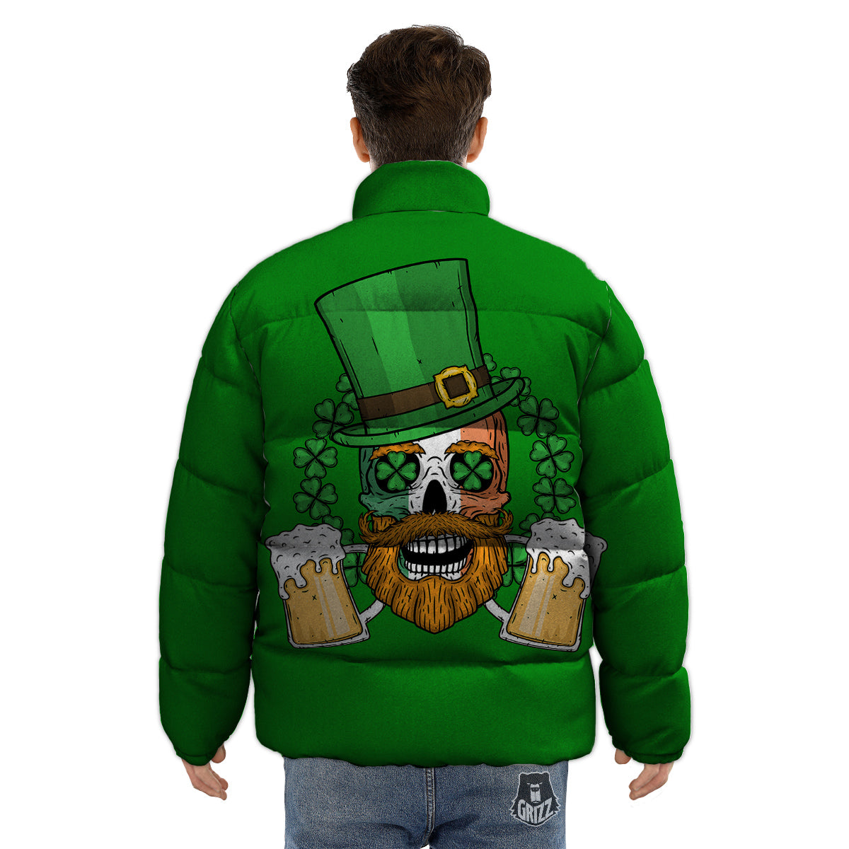 Beer And Clover St. Patrick's Day Print Puffer Jacket-grizzshop