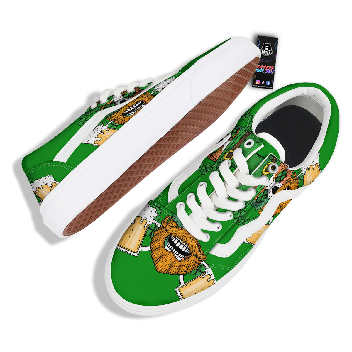 Beer And Clover St. Patrick's Day Print Skate Shoes-grizzshop