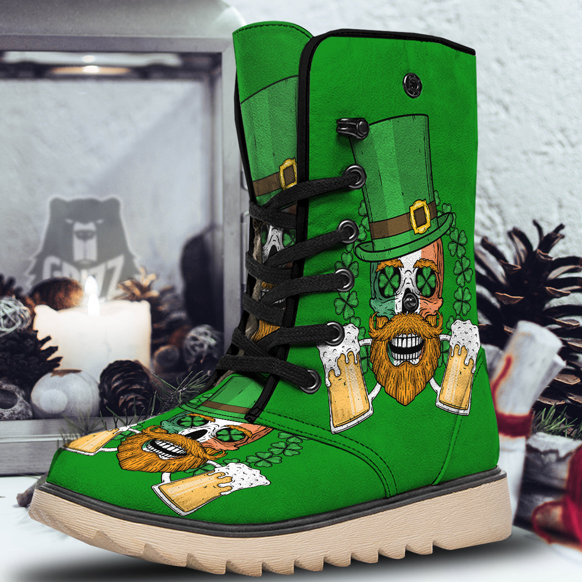 Beer And Clover St. Patrick's Day Print Snow Boots-grizzshop