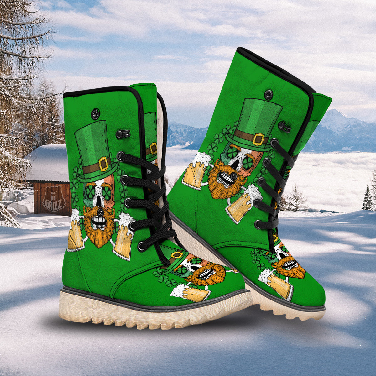 Beer And Clover St. Patrick's Day Print Snow Boots-grizzshop