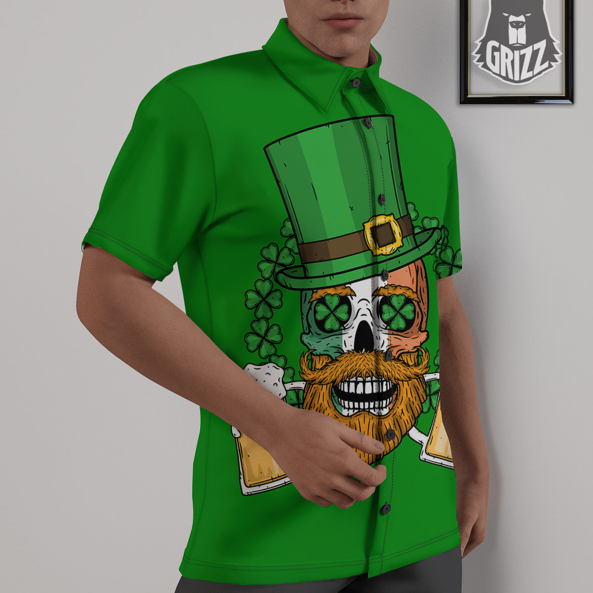 Beer And Clover St. Patrick's Day Print Untucked Shirts-grizzshop