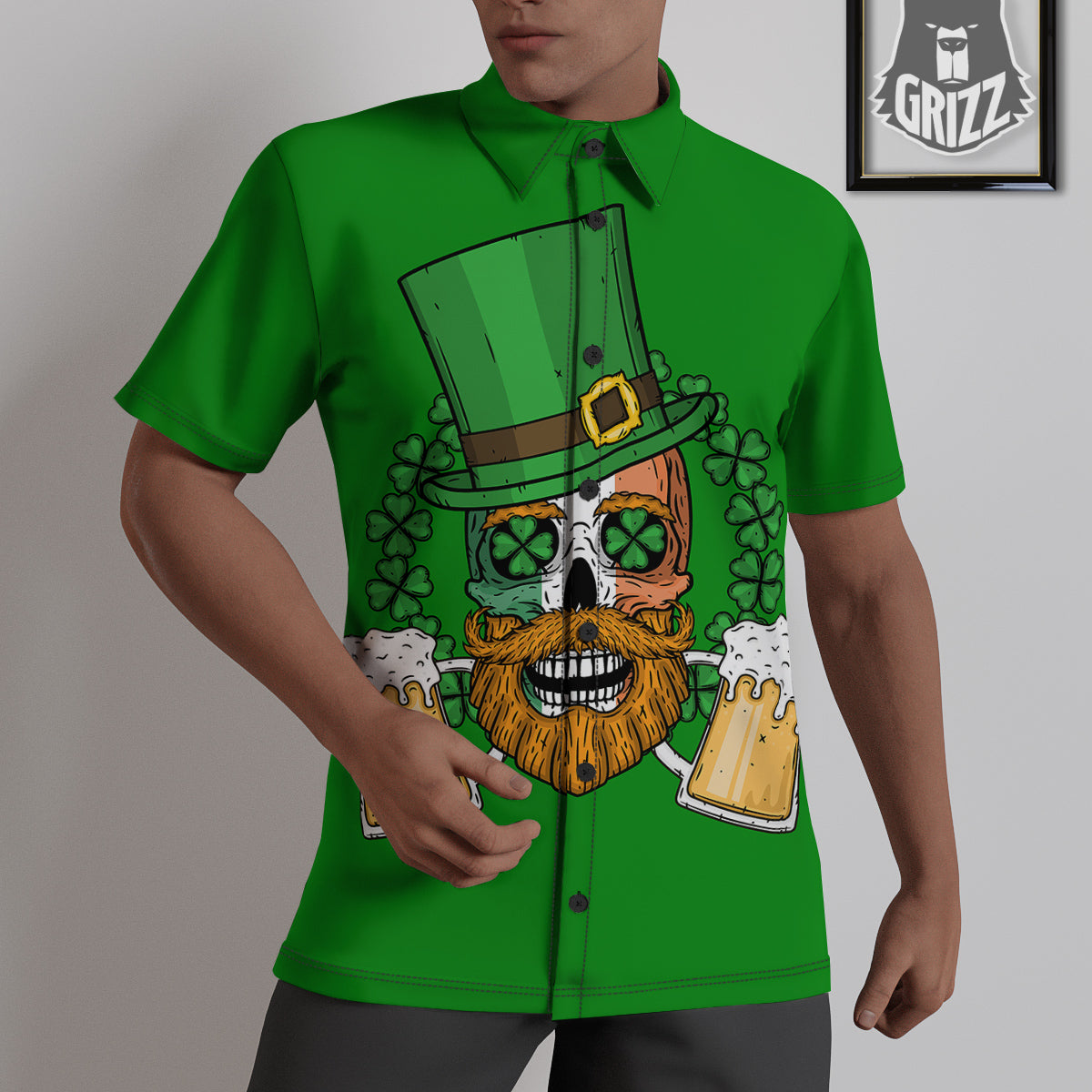 Beer And Clover St. Patrick's Day Print Untucked Shirts-grizzshop