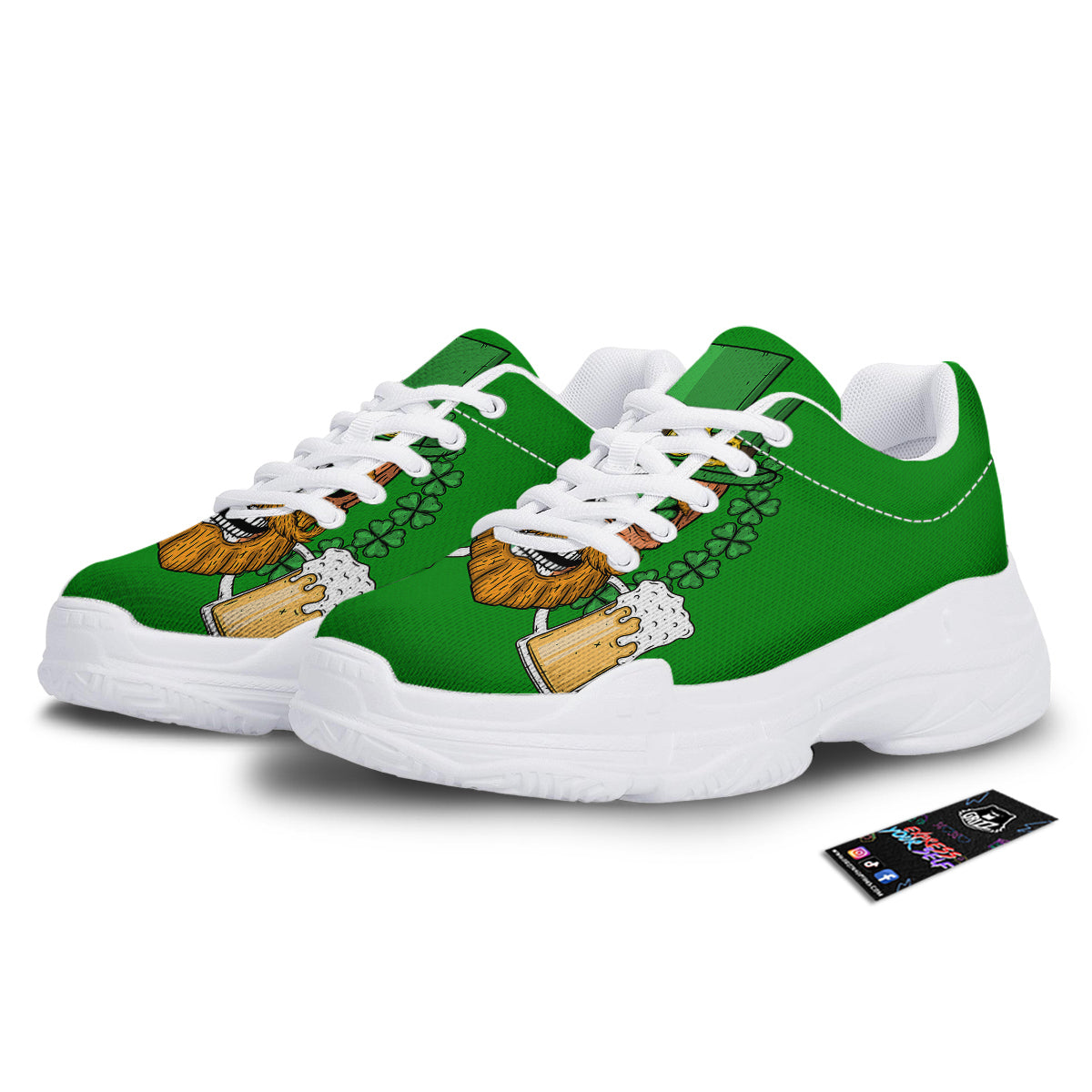 Beer And Clover St. Patrick's Day Print White Chunky Shoes-grizzshop