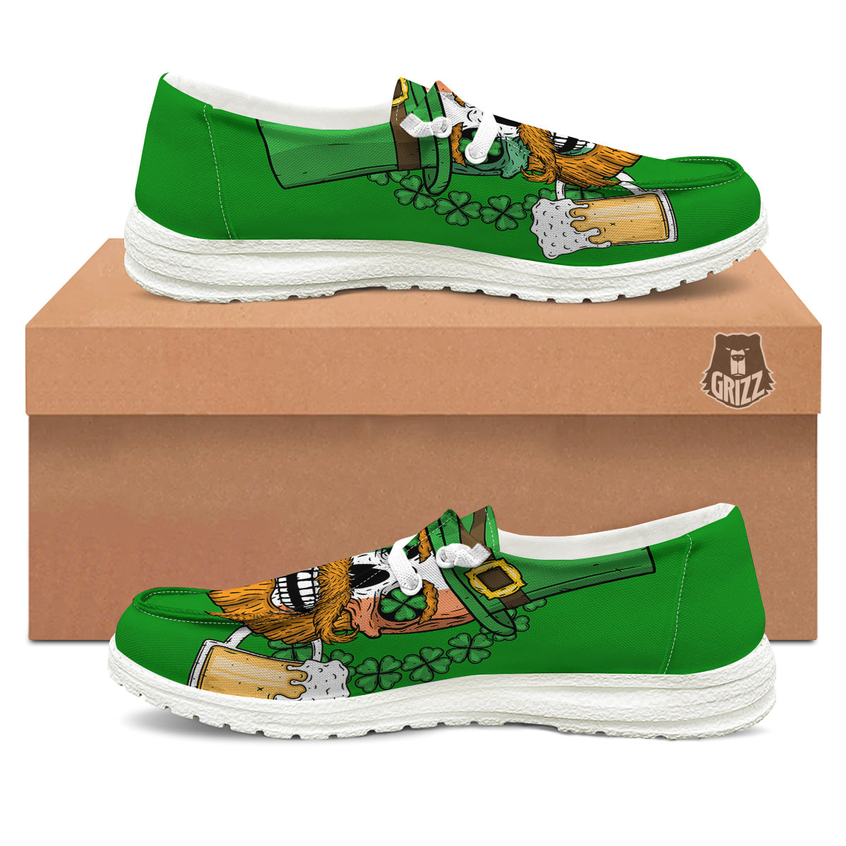 Beer And Clover St. Patrick's Day Print White Loafers-grizzshop