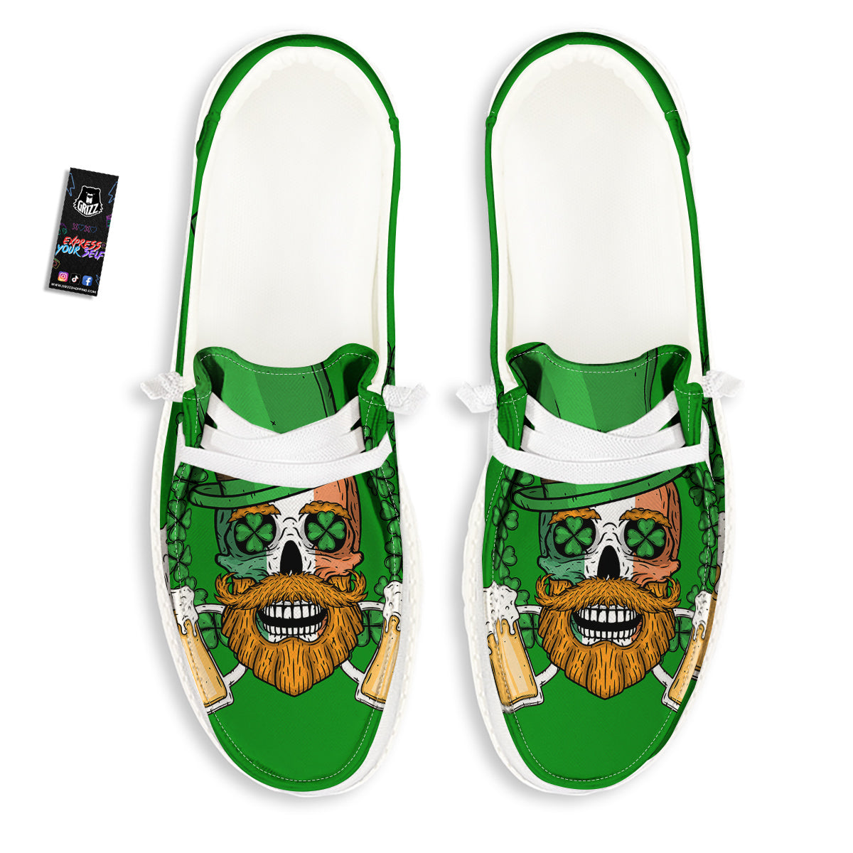 Beer And Clover St. Patrick's Day Print White Loafers-grizzshop