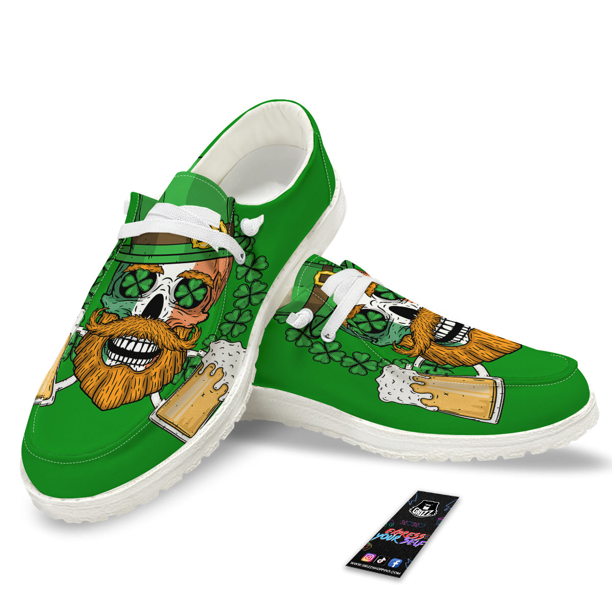 Beer And Clover St. Patrick's Day Print White Loafers-grizzshop