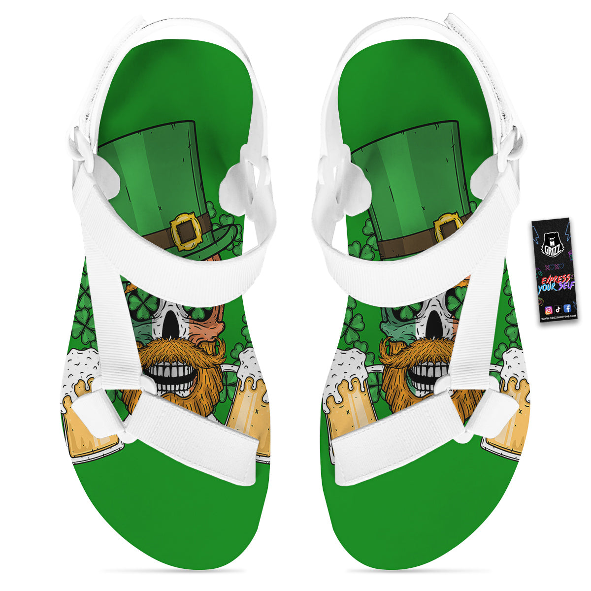 Beer And Clover St. Patrick's Day Print White Open Toe Sandals-grizzshop