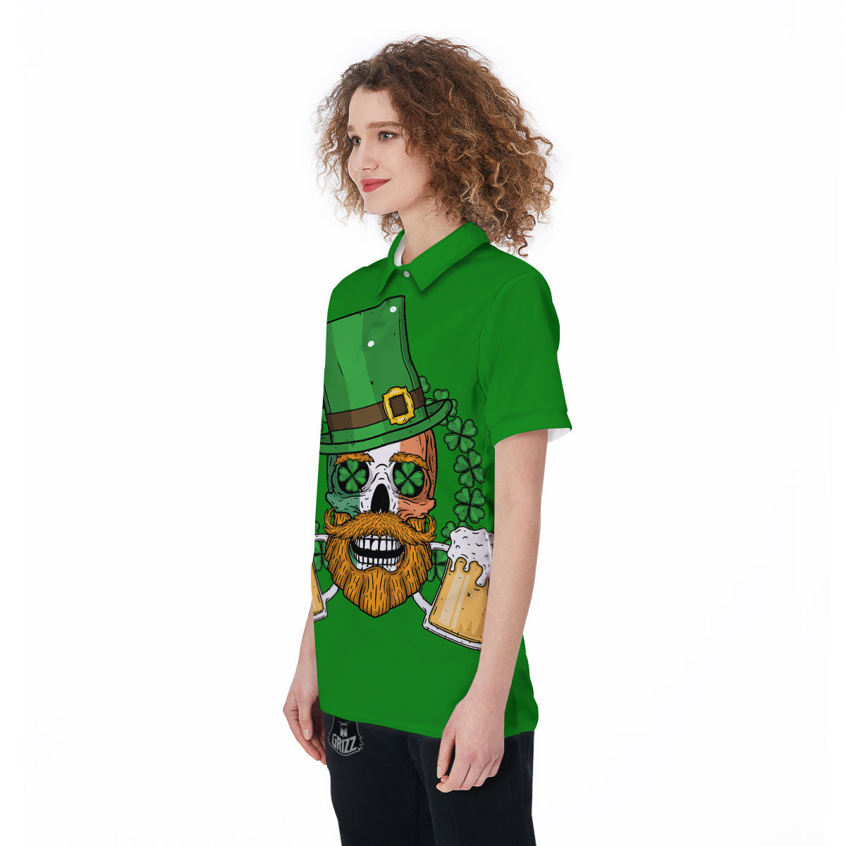 Beer And Clover St. Patrick's Day Print Women's Golf Shirts-grizzshop