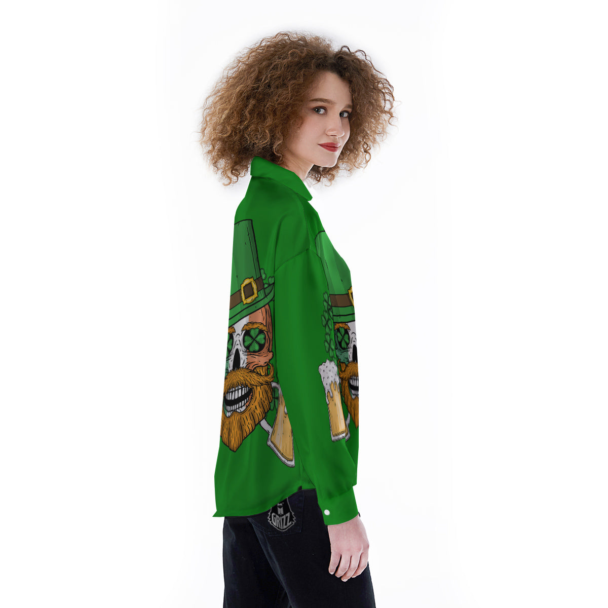 Beer And Clover St. Patrick's Day Print Women's Long Sleeve Shirts-grizzshop