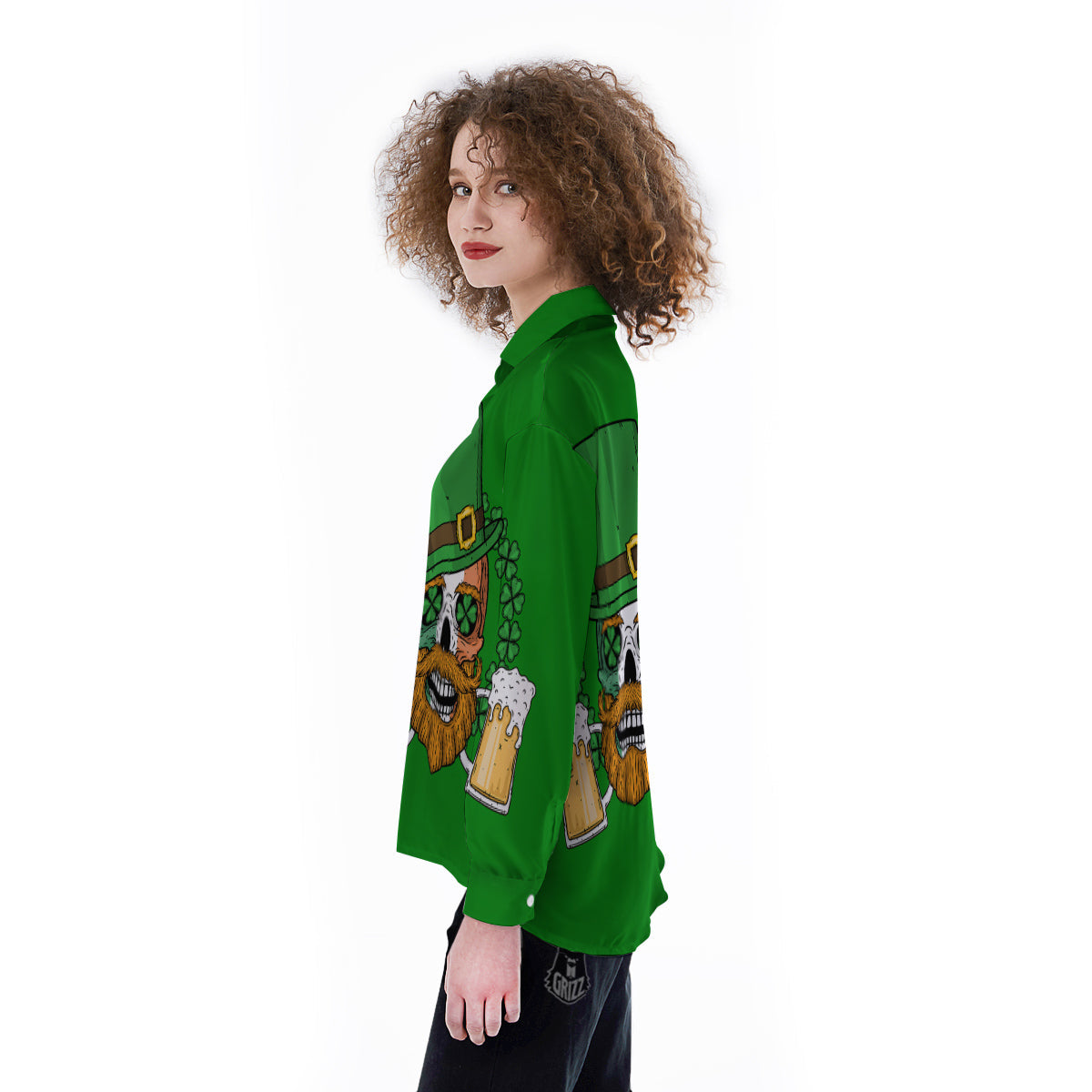 Beer And Clover St. Patrick's Day Print Women's Long Sleeve Shirts-grizzshop