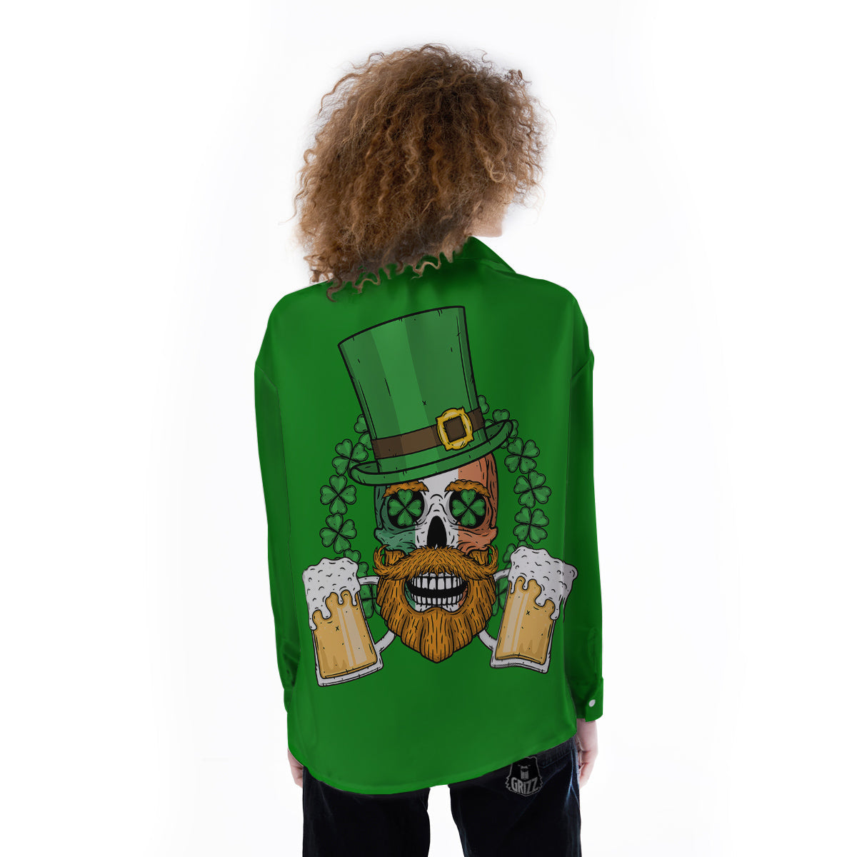 Beer And Clover St. Patrick's Day Print Women's Long Sleeve Shirts-grizzshop
