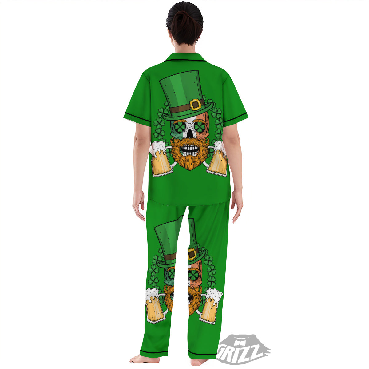 Beer And Clover St. Patrick's Day Print Women's Pajamas Set-grizzshop