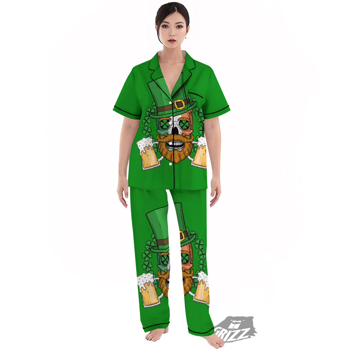 Beer And Clover St. Patrick's Day Print Women's Pajamas Set-grizzshop