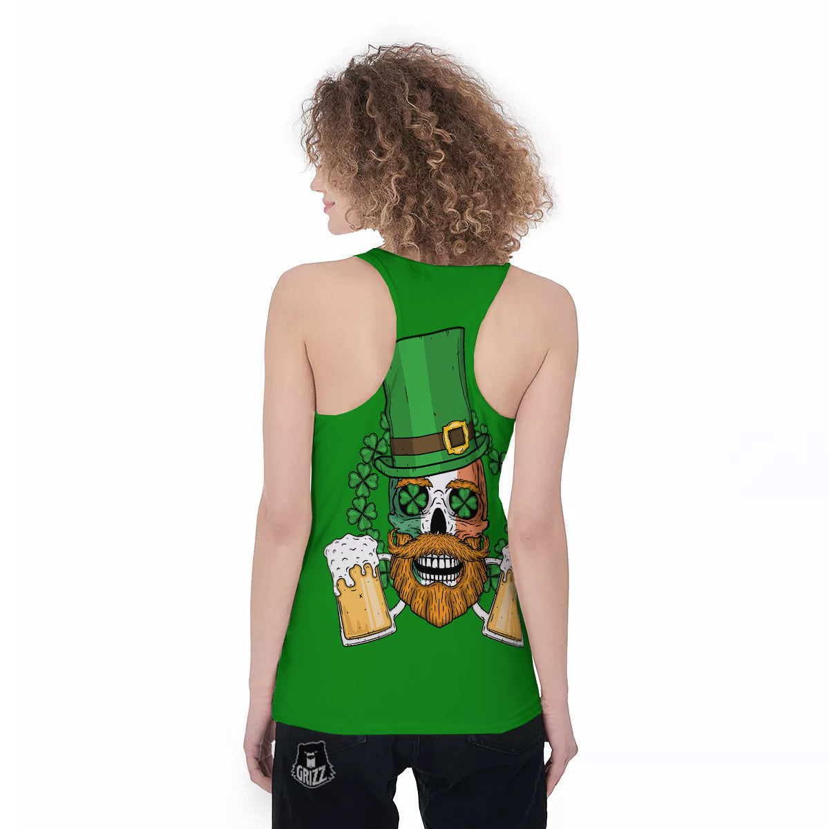 Beer And Clover St. Patrick's Day Print Women's Racerback Tank Top-grizzshop