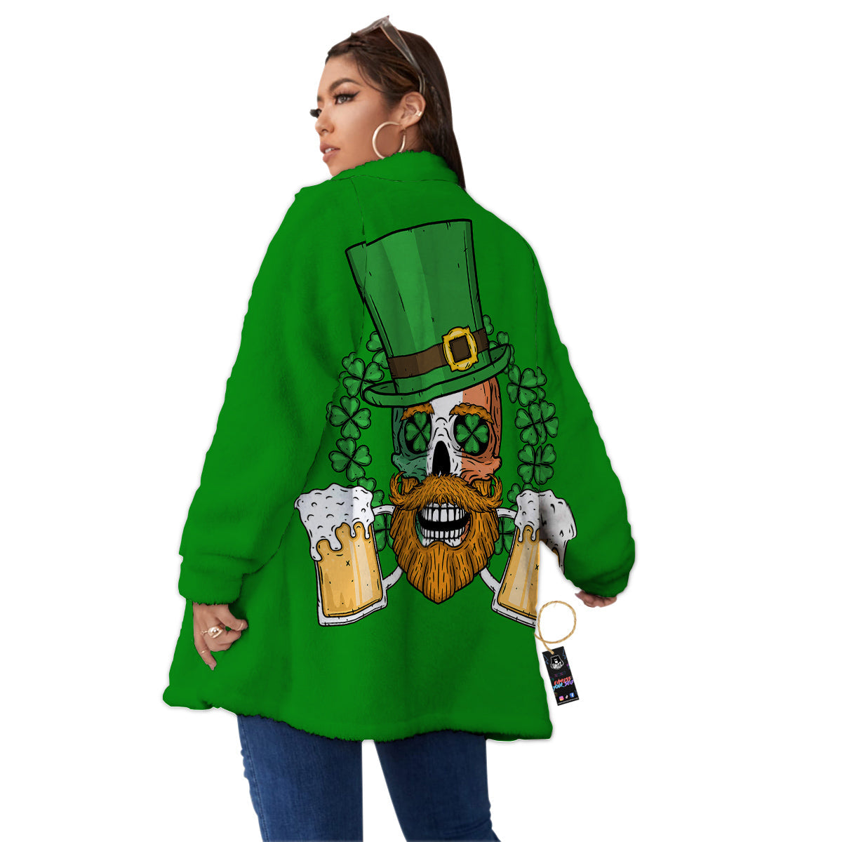 Beer And Clover St. Patrick's Day Print Women's Sherpa Jacket-grizzshop