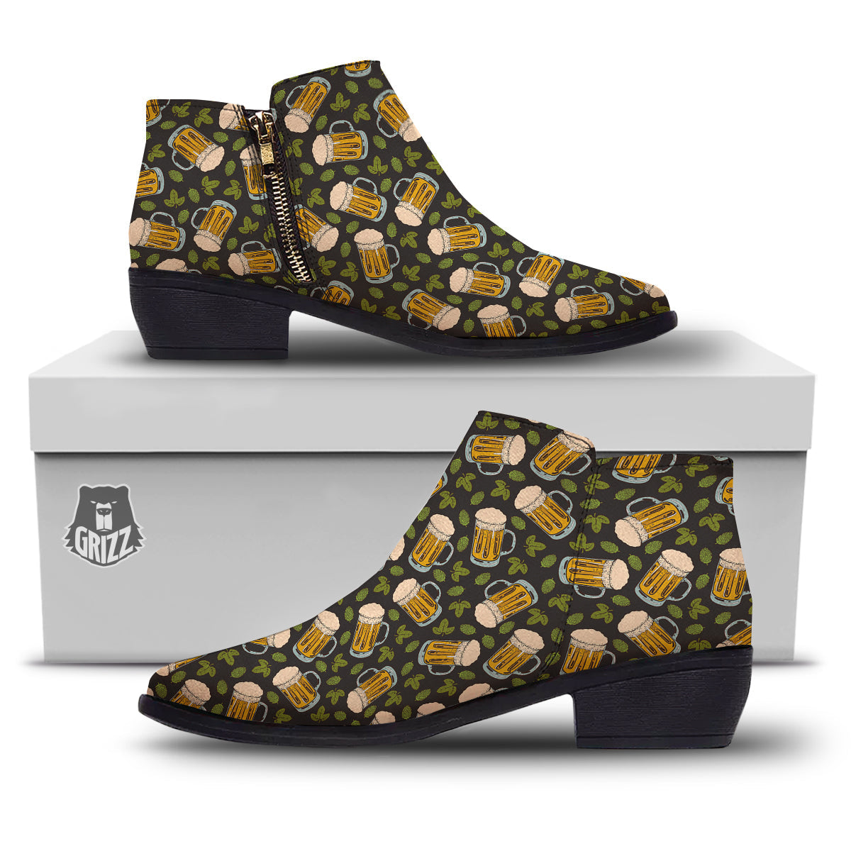 Beer And Hop Cone Leaf Print Pattern Ankle Boots-grizzshop