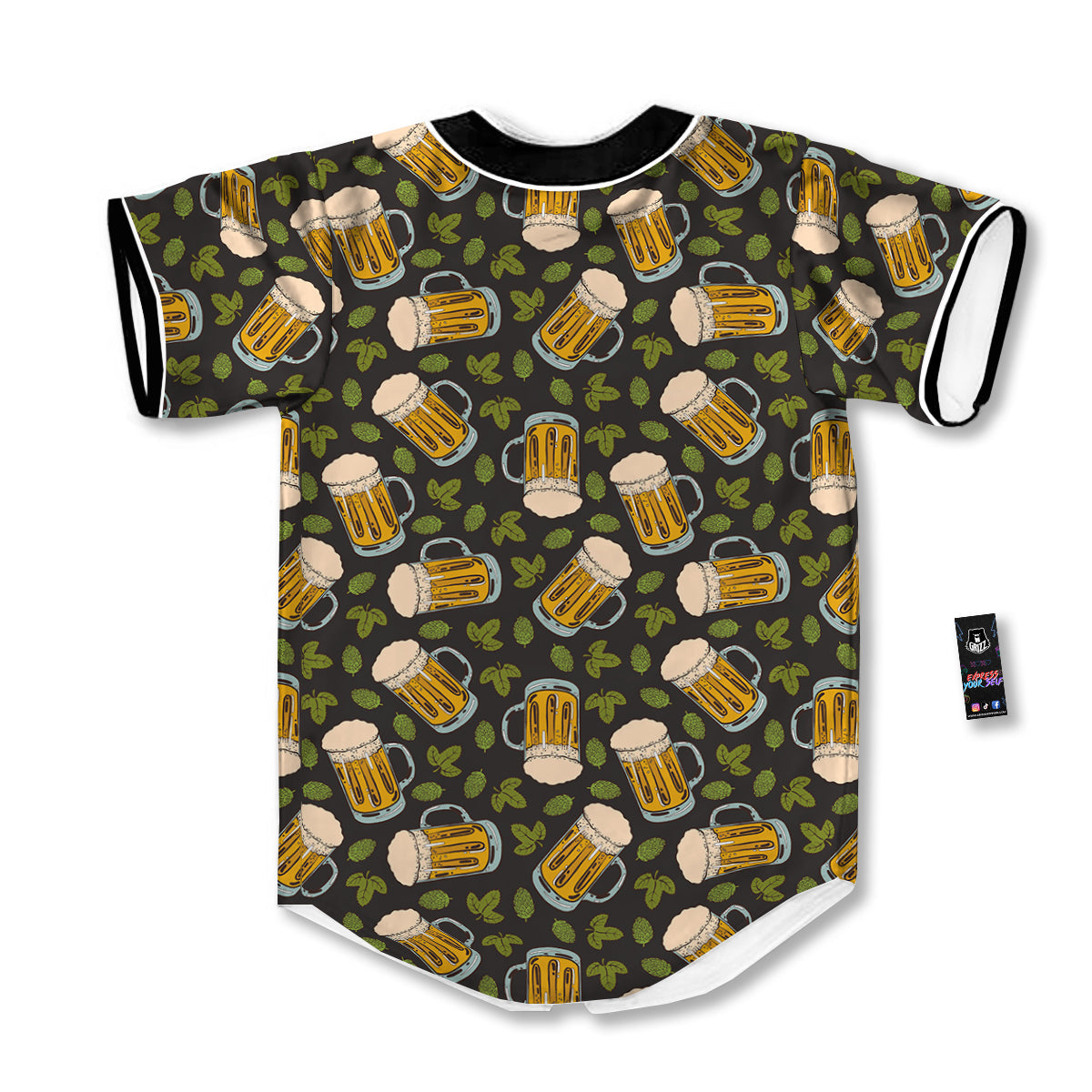 Beer And Hop Cone Leaf Print Pattern Baseball Jersey-grizzshop