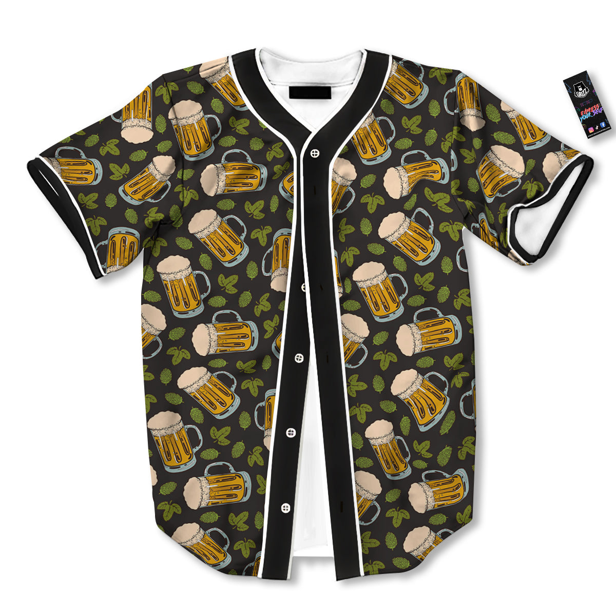 Beer And Hop Cone Leaf Print Pattern Baseball Jersey-grizzshop