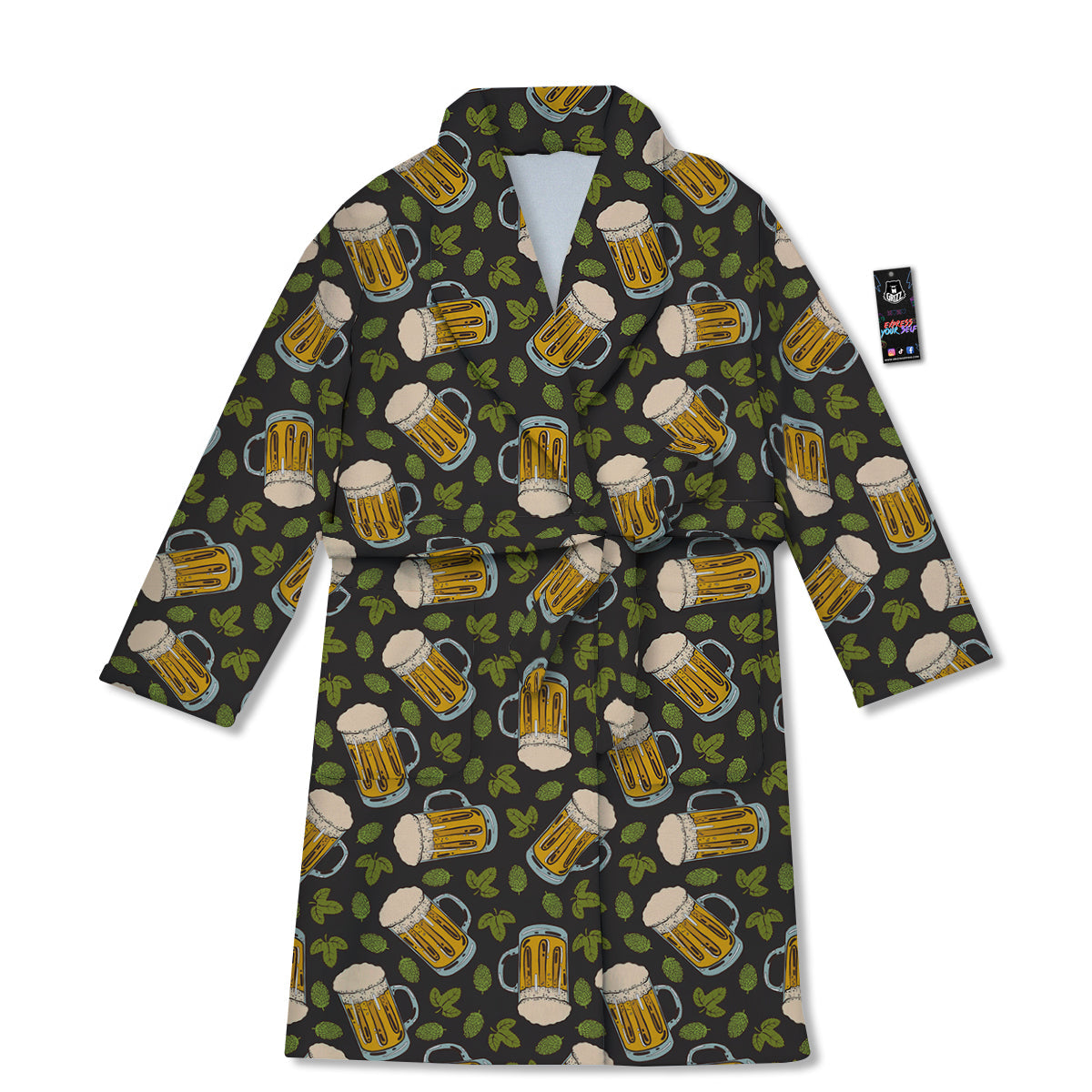 Beer And Hop Cone Leaf Print Pattern Bathrobe-grizzshop