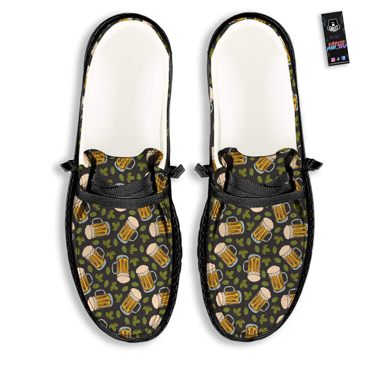 Beer And Hop Cone Leaf Print Pattern Black Loafers-grizzshop