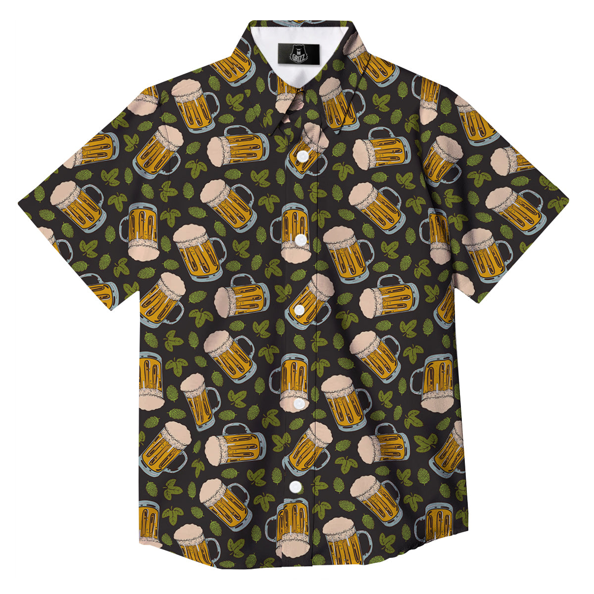 Beer And Hop Cone Leaf Print Pattern Button Up Shirt-grizzshop