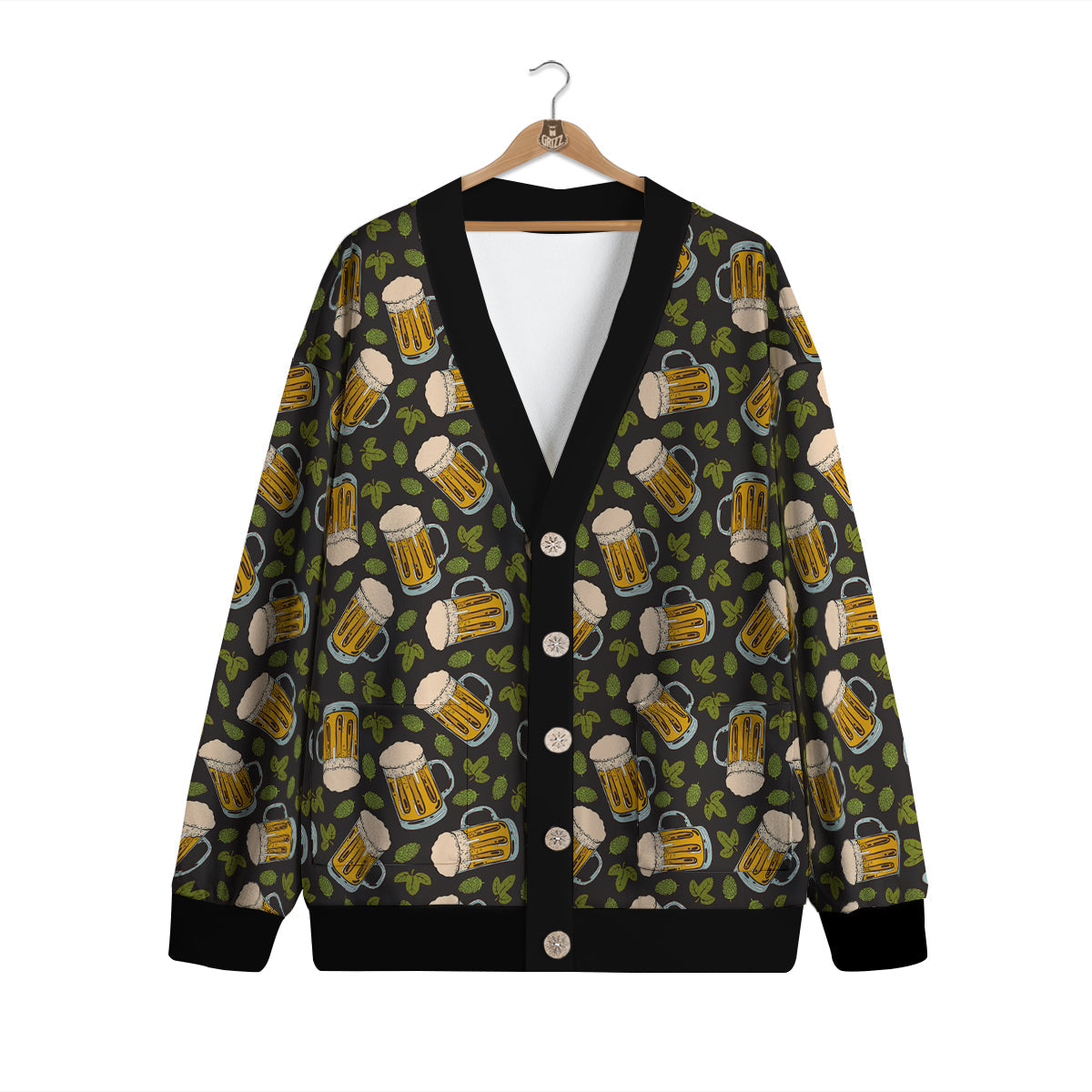Beer And Hop Cone Leaf Print Pattern Cardigan-grizzshop