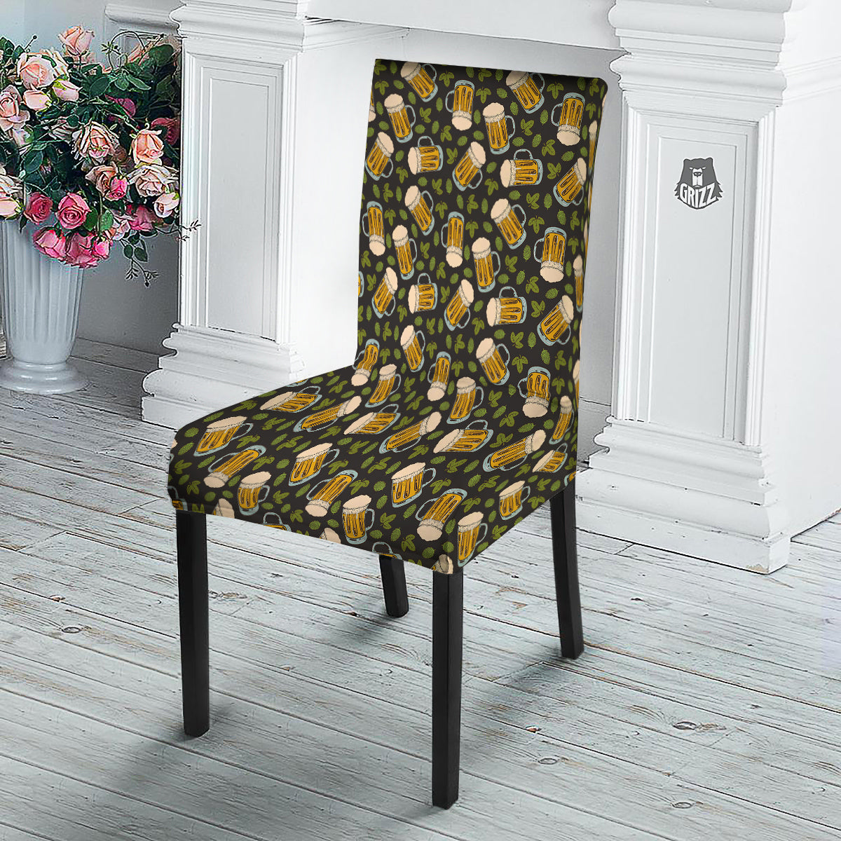 Beer And Hop Cone Leaf Print Pattern Dining Chair Slipcover-grizzshop