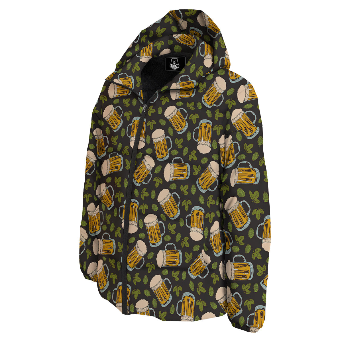 Beer And Hop Cone Leaf Print Pattern Down Jacket-grizzshop