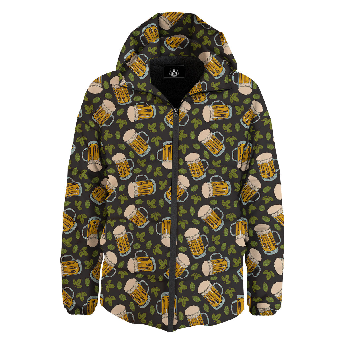 Beer And Hop Cone Leaf Print Pattern Down Jacket-grizzshop
