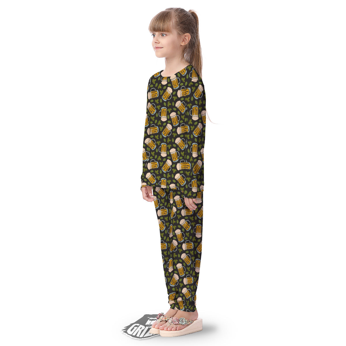 Beer And Hop Cone Leaf Print Pattern Kid's Pajamas-grizzshop