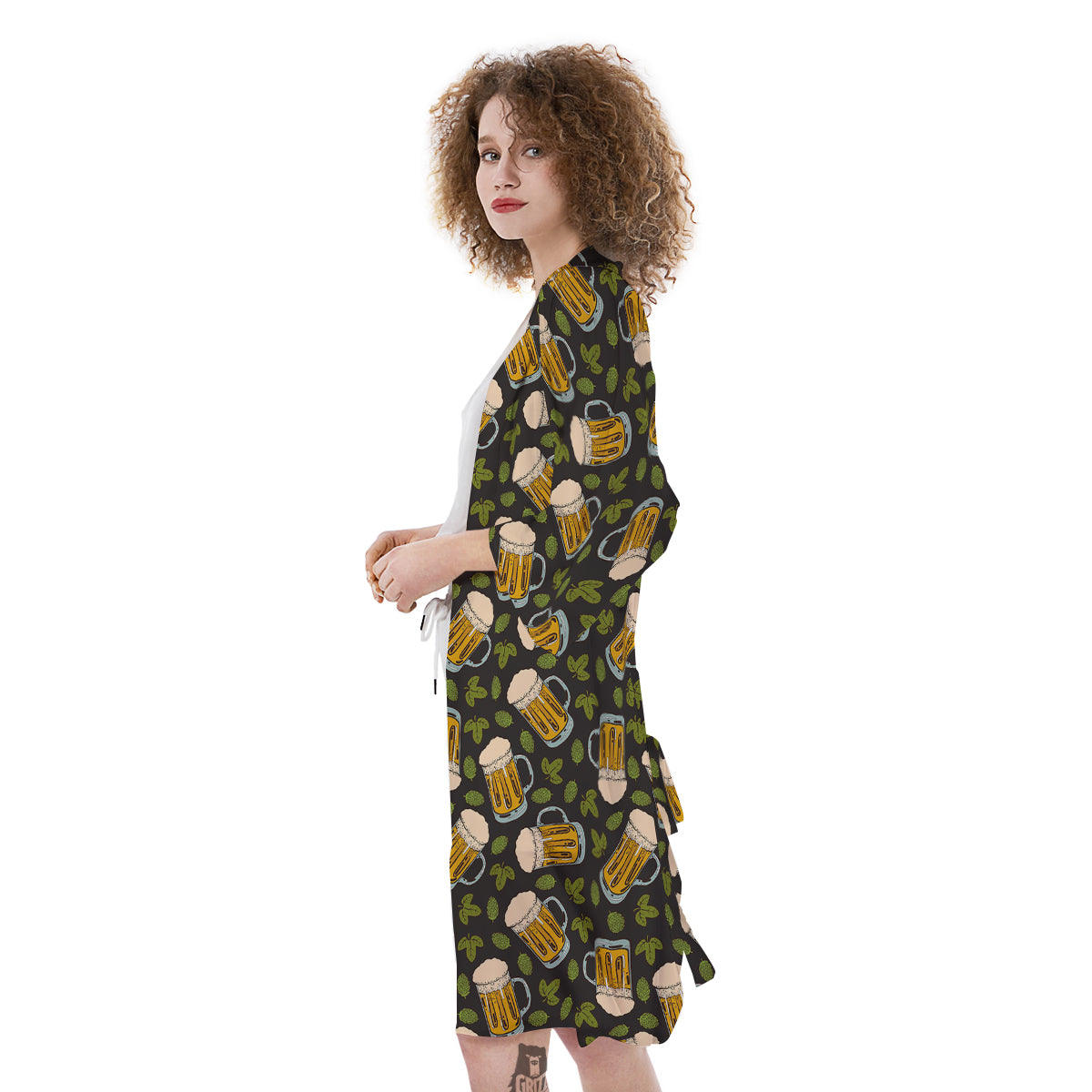 Beer And Hop Cone Leaf Print Pattern Kimono-grizzshop