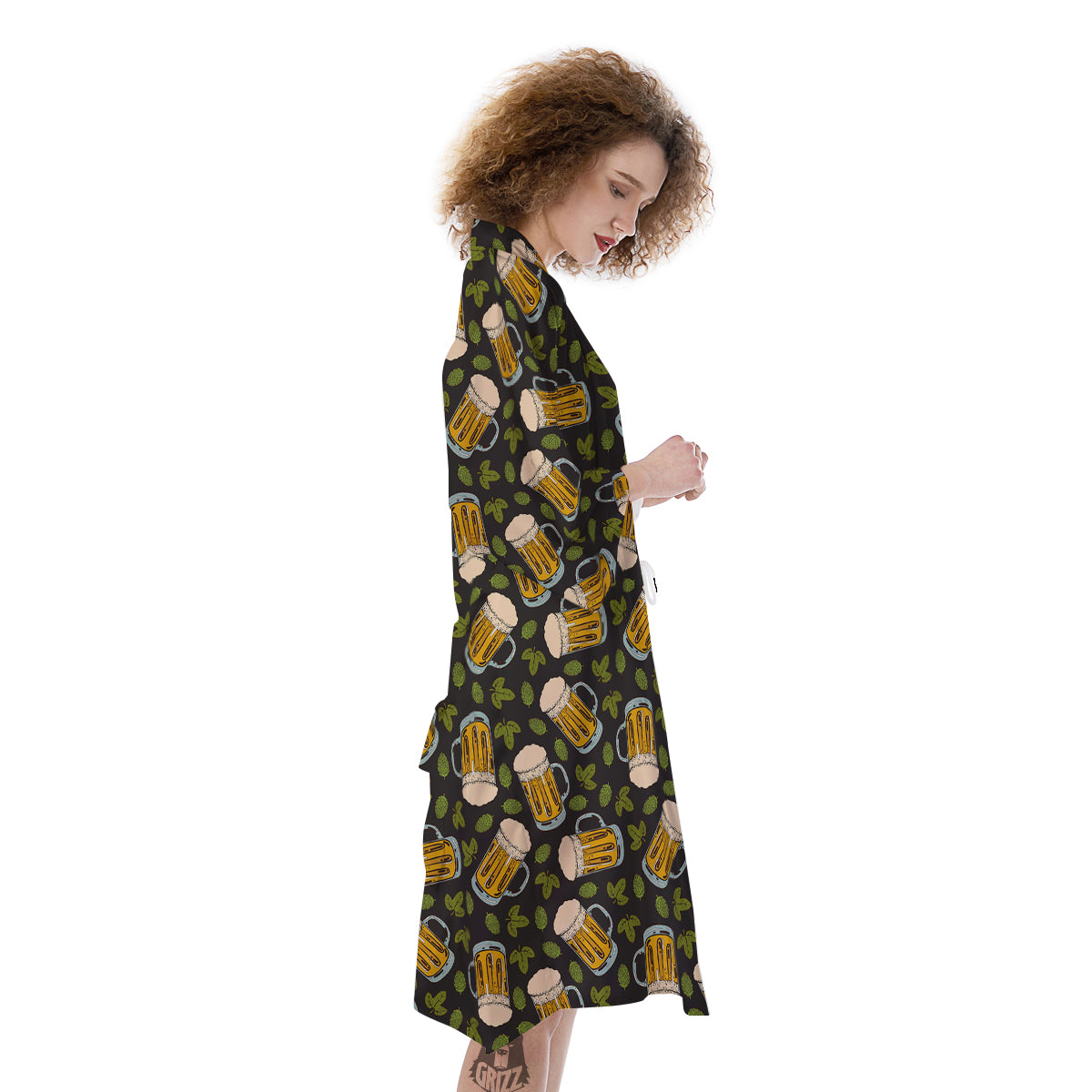 Beer And Hop Cone Leaf Print Pattern Kimono-grizzshop
